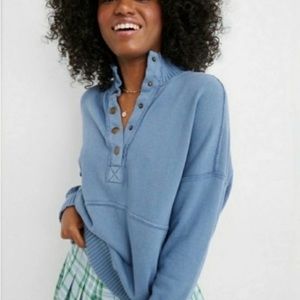 Aerie Blue Oversized Snap Sweatshirt